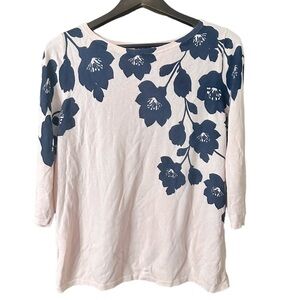 Talbots Navy Floral Light Spring Pink Button-Up Blouse Sz 0X Cottagecore